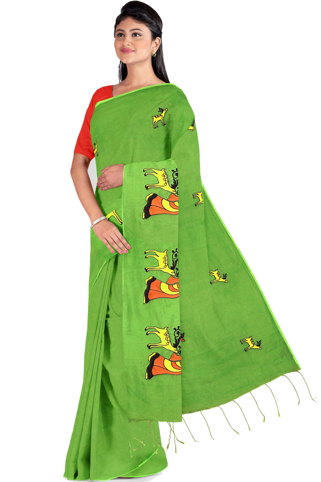 Green Pure Cotton Urbasi Hand Hand Loom Saree (1116)